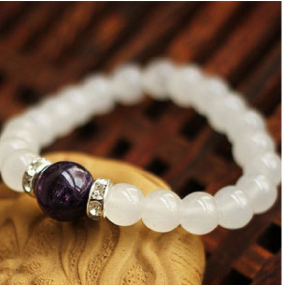 Natural White Chalcedony Positivity Bracelet - Picture 6 of 6